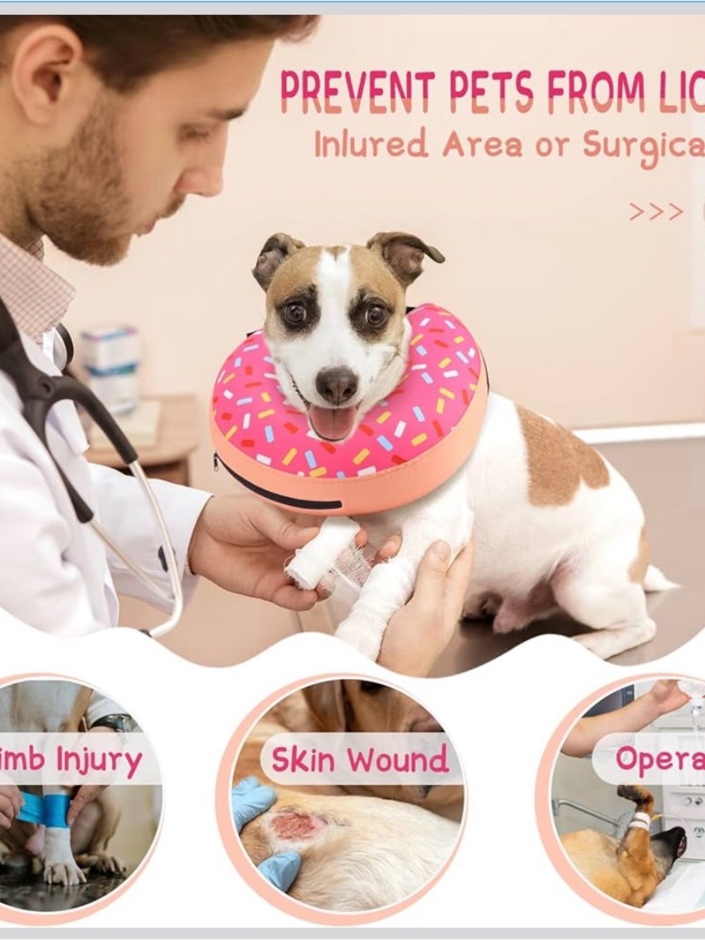 Donut-Style Inflatable Recovery Collar for Dogs - Pink Sprinkle medium - Picture 2 of 6